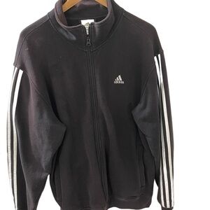 Adidas Black athletic jacket with collar, zipper and pockets,size large.